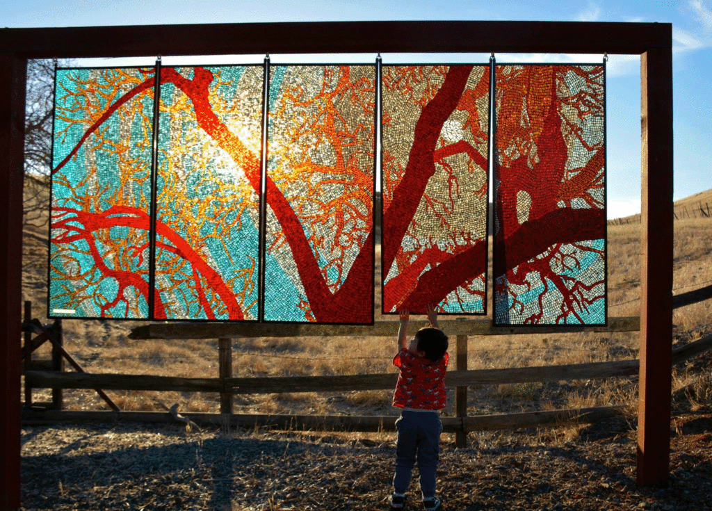 California Oaks 50" x 10' colored glass mosaic on clear tempered glass, 2015 (private collection)