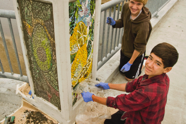 Soquel Ave. Bridge, Students Installing, 2013