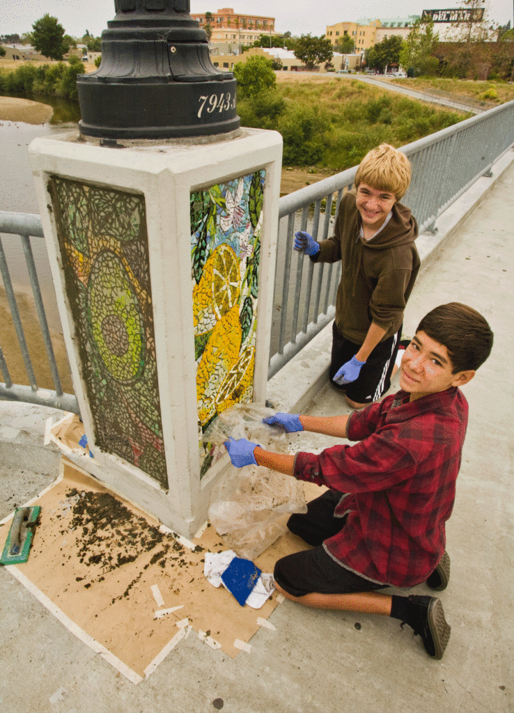 Soquel Ave. Bridge, Students Installing, 2013