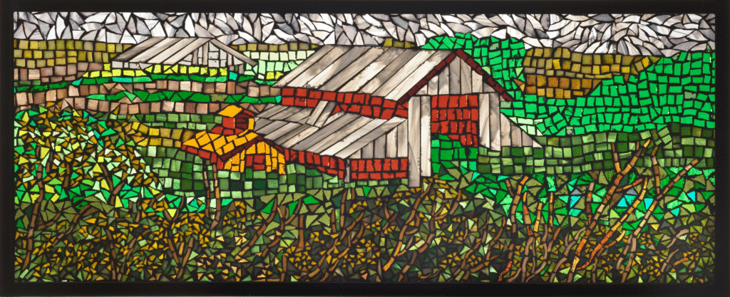 Elkhorn Slough 30" x 12" colored glass mosaic on clear tempered glass, 2014 (private collection)