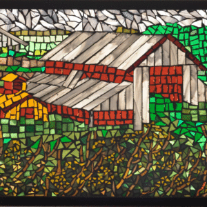 Elkhorn Slough 30″ x 12″ colored glass mosaic on clear tempered glass, 2014 (private collection)