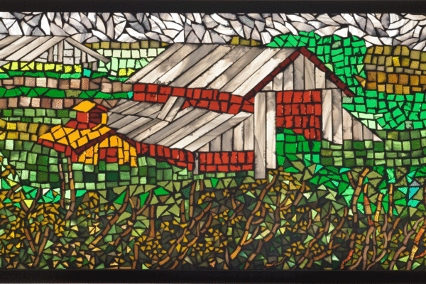 Elkhorn Slough 30" x 12" colored glass mosaic on clear tempered glass, 2014 (private collection)