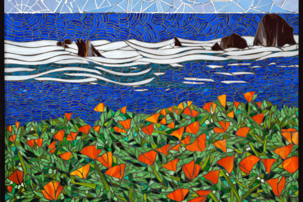 California Coastline, Santa Barbara 40" x 30" each colored glass mosaic on clear tempered glass detail 2, 2014 (private collection)