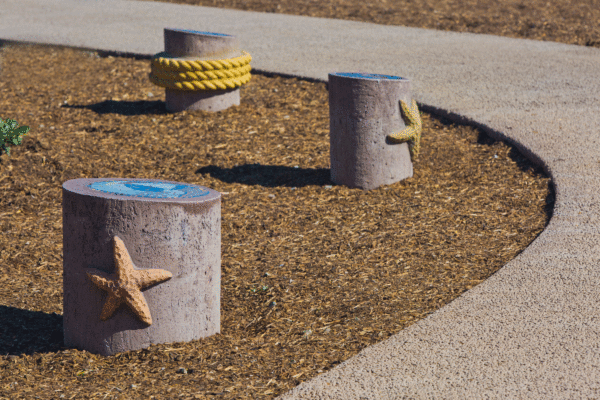 "We Are Seacliff" 38 cement pylons with mosaics tops. 2016