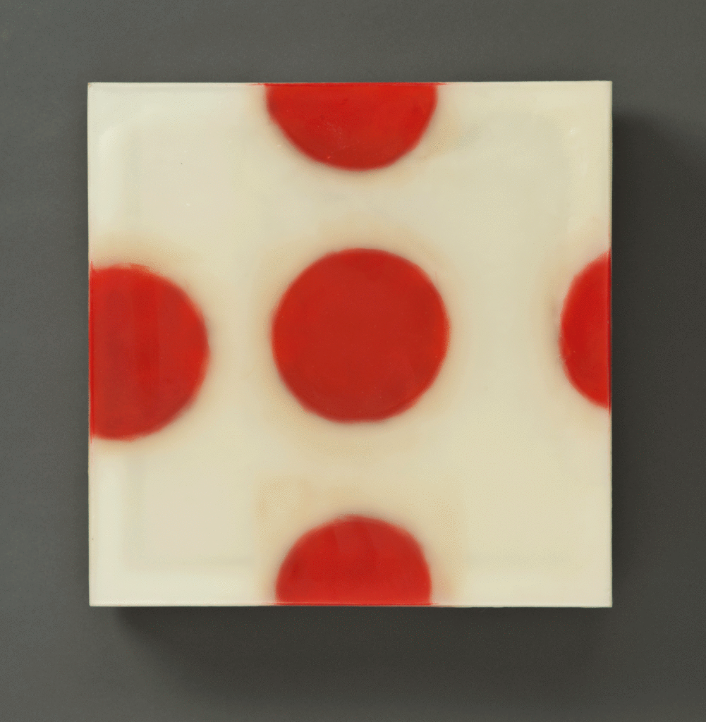 Split Red Group, 12" x 12", glass, encaustic, 2016