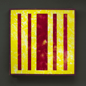 Magenta on Yellow, 24″ x 24″, glass, encaustic, recycled neon, 2016