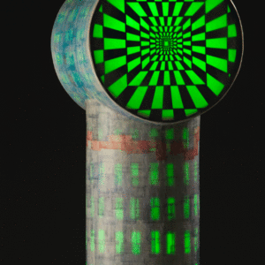 Metropolis Tower  7′ x 24″ x 18″ encaustics and neon (on), 2014