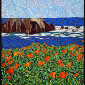 California Coastline, Santa Barbara  40″ x 30″ each colored glass mosaic on clear tempered glass detail 1, 2014 (private collection)