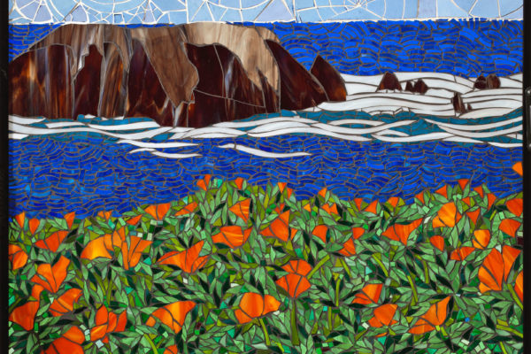 California Coastline, Santa Barbara 40" x 30" each colored glass mosaic on clear tempered glass detail 1, 2014 (private collection)