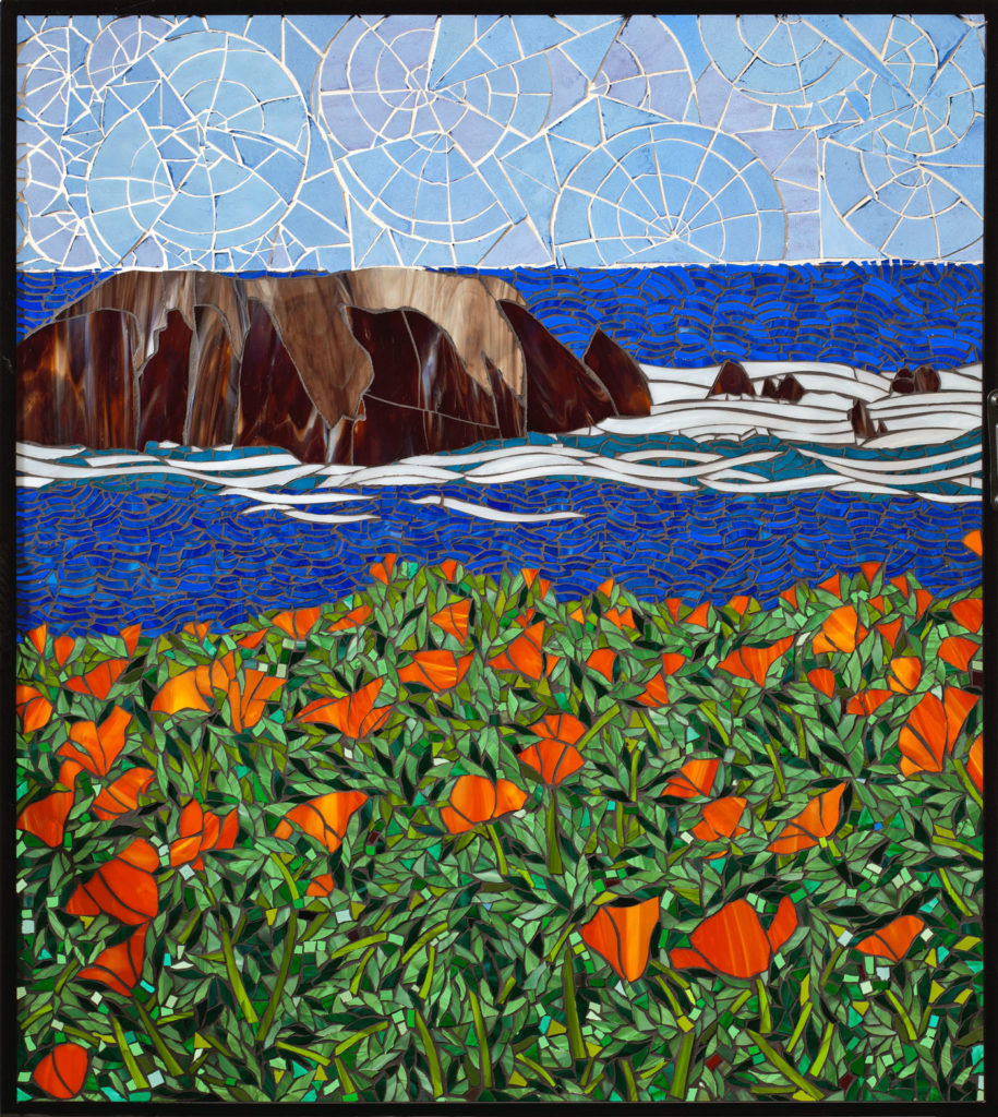 California Coastline, Santa Barbara 40" x 30" each colored glass mosaic