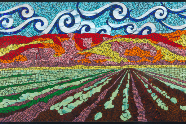 Salinas Valley 30" x 50" colored glass mosaic on clear tempered glass, 2015