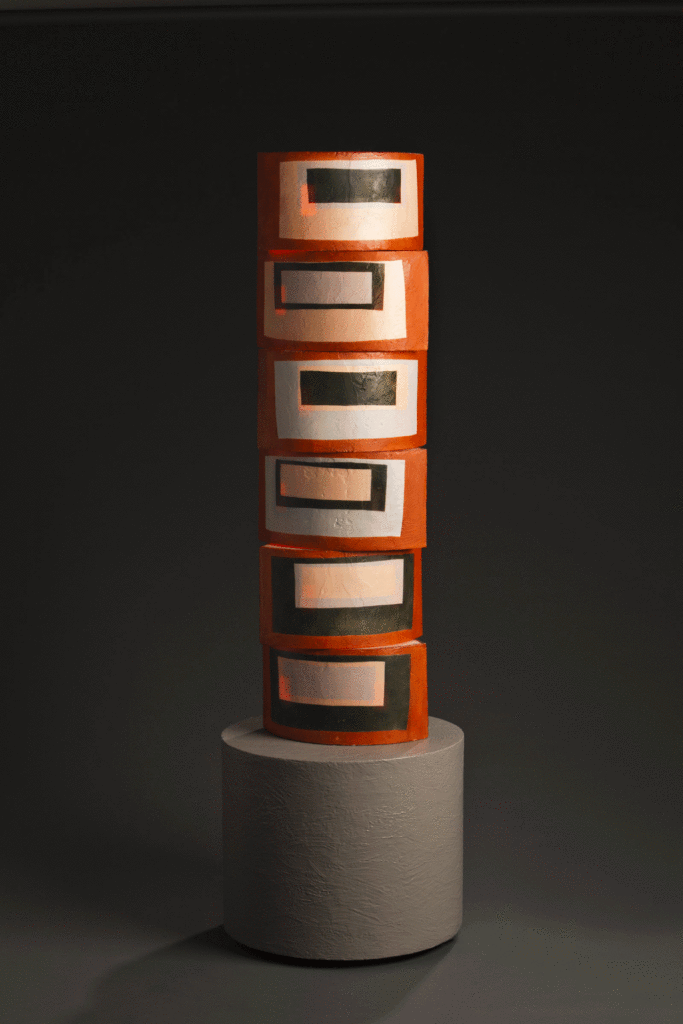 Green and Orange Albers 5'6"' x 18" x 18" encaustics and neon (off), 2014