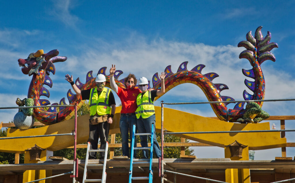 PERSON, Tom Ralston and Kathleen (L–R), on the day of dragon installation.