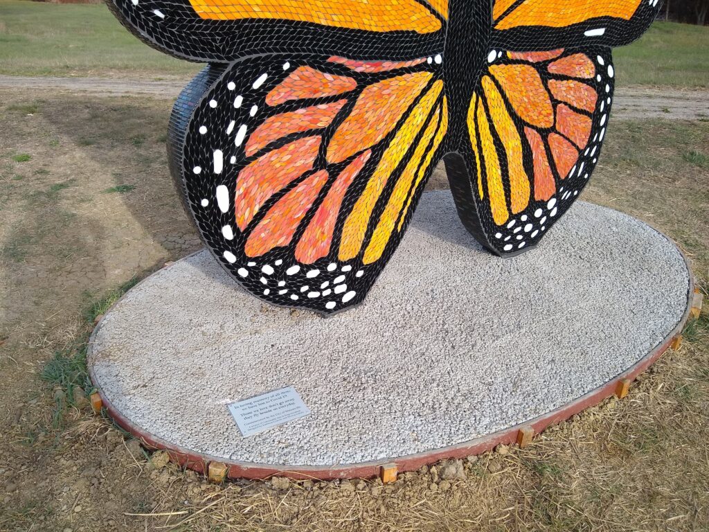 A close-up of the base of the Covid-19 Memorial Butterfly, Watsonville, CA